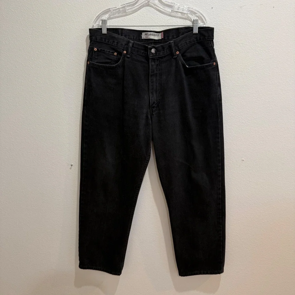 Levis 550 Relaxed Fit Tapered Leg Jeans Mens 38x30 Faded Black Cotton Denim